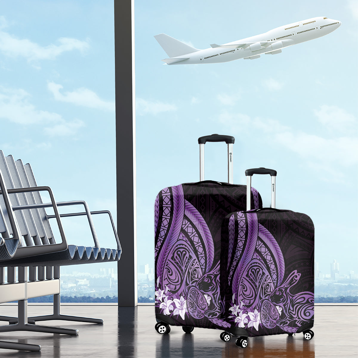 Purple Polynesia Easter Day Luggage Cover Eggs With Bunny Polynesian Pattern LT14 - Polynesian Pride