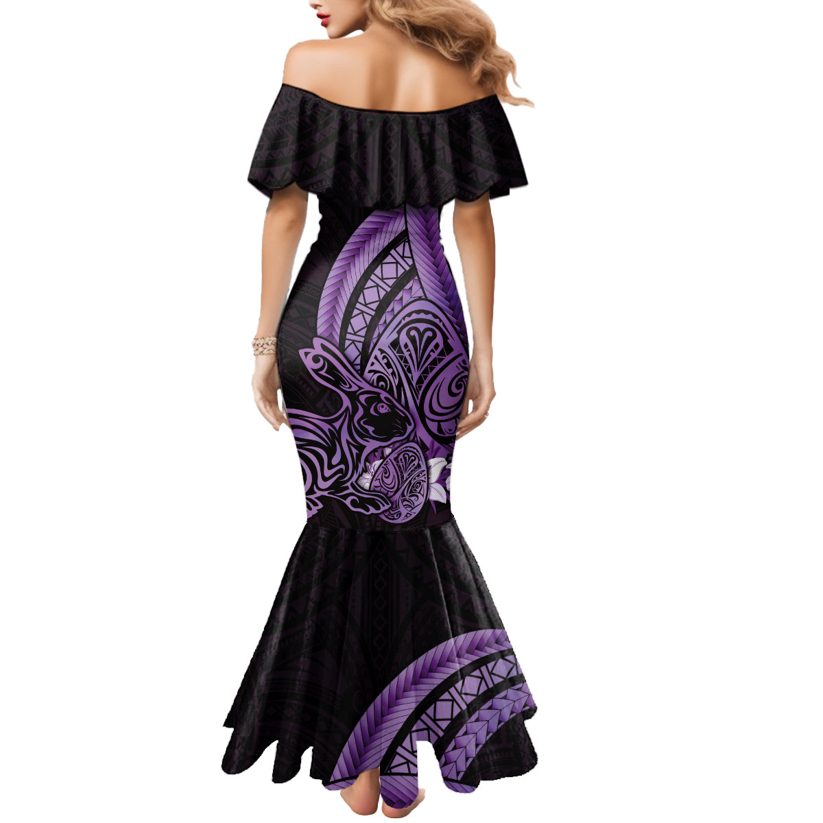 Purple Polynesia Easter Day Mermaid Dress Eggs With Bunny Polynesian Pattern