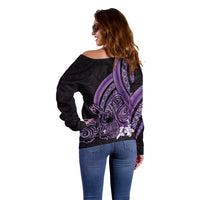 Purple Polynesia Easter Day Off Shoulder Sweater Eggs With Bunny Polynesian Pattern