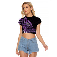 Purple Polynesia Easter Day Raglan Cropped T Shirt Eggs With Bunny Polynesian Pattern