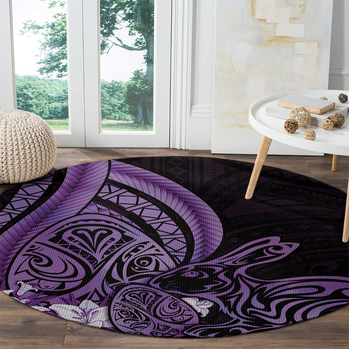 Purple Polynesia Easter Day Round Carpet Eggs With Bunny Polynesian Pattern LT14 - Polynesian Pride