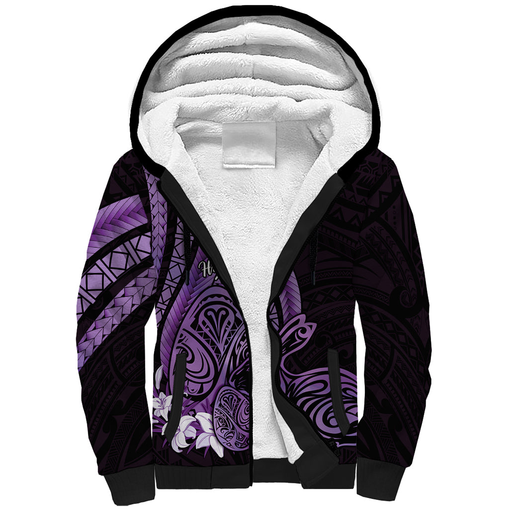 Purple Polynesia Easter Day Sherpa Hoodie Eggs With Bunny Polynesian Pattern
