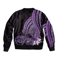 Purple Polynesia Easter Day Sleeve Zip Bomber Jacket Eggs With Bunny Polynesian Pattern
