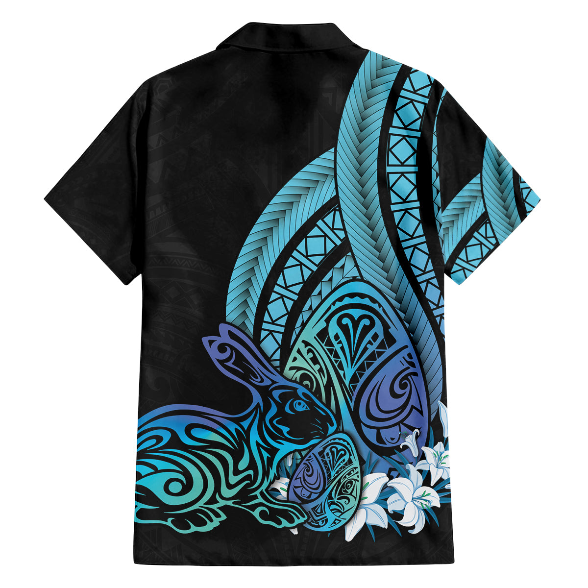 Turquoise Polynesia Easter Day Family Matching Off Shoulder Short Dress and Hawaiian Shirt Eggs With Bunny Polynesian Pattern