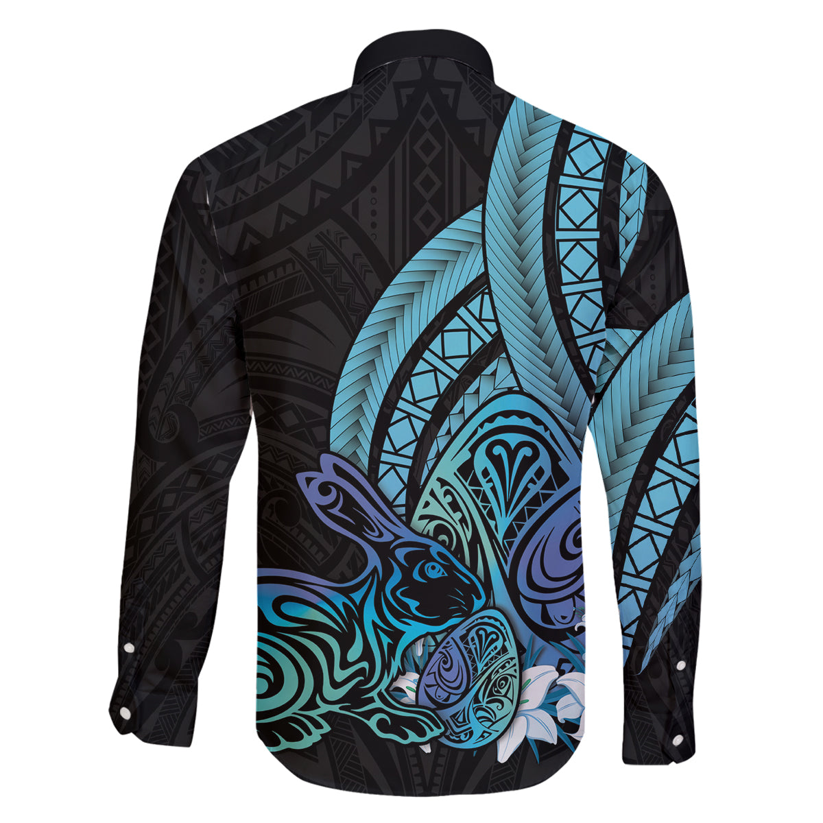 Turquoise Polynesia Easter Day Family Matching Puletasi and Hawaiian Shirt Eggs With Bunny Polynesian Pattern