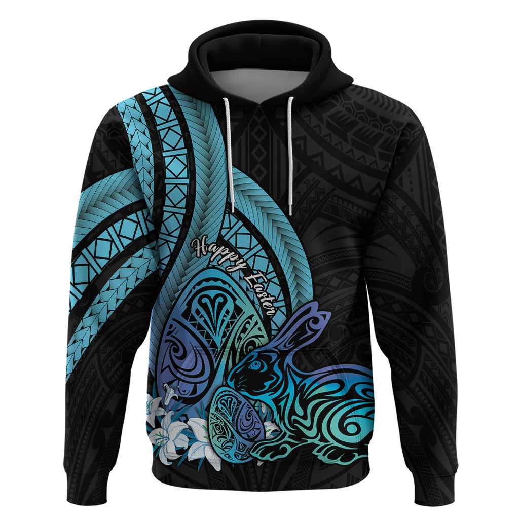 Turquoise Polynesia Easter Day Hoodie Eggs With Bunny Polynesian Pattern