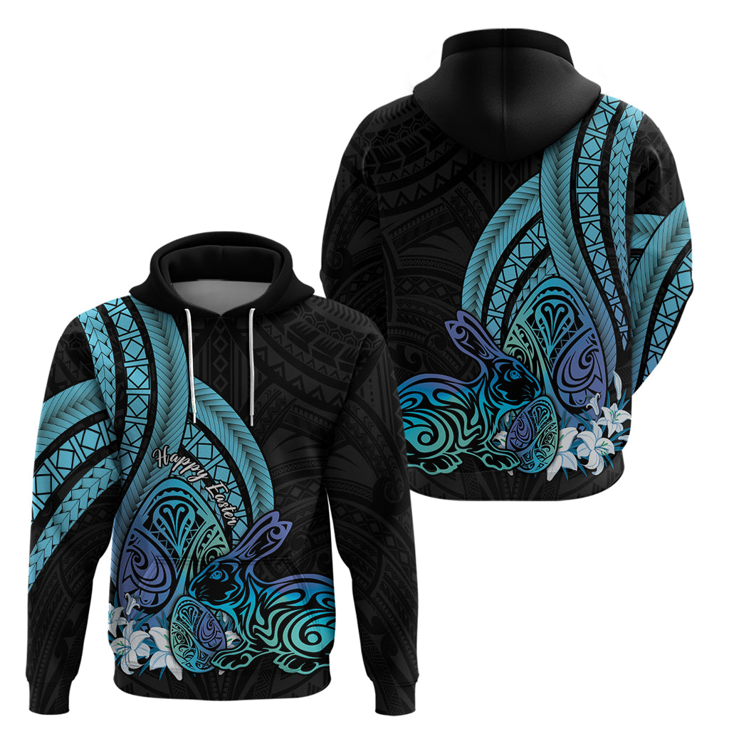 Turquoise Polynesia Easter Day Hoodie Eggs With Bunny Polynesian Pattern
