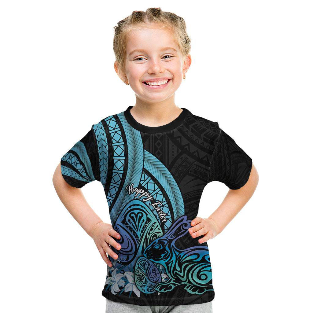 Turquoise Polynesia Easter Day Kid T Shirt Eggs With Bunny Polynesian Pattern LT14 Turquoise - Polynesian Pride