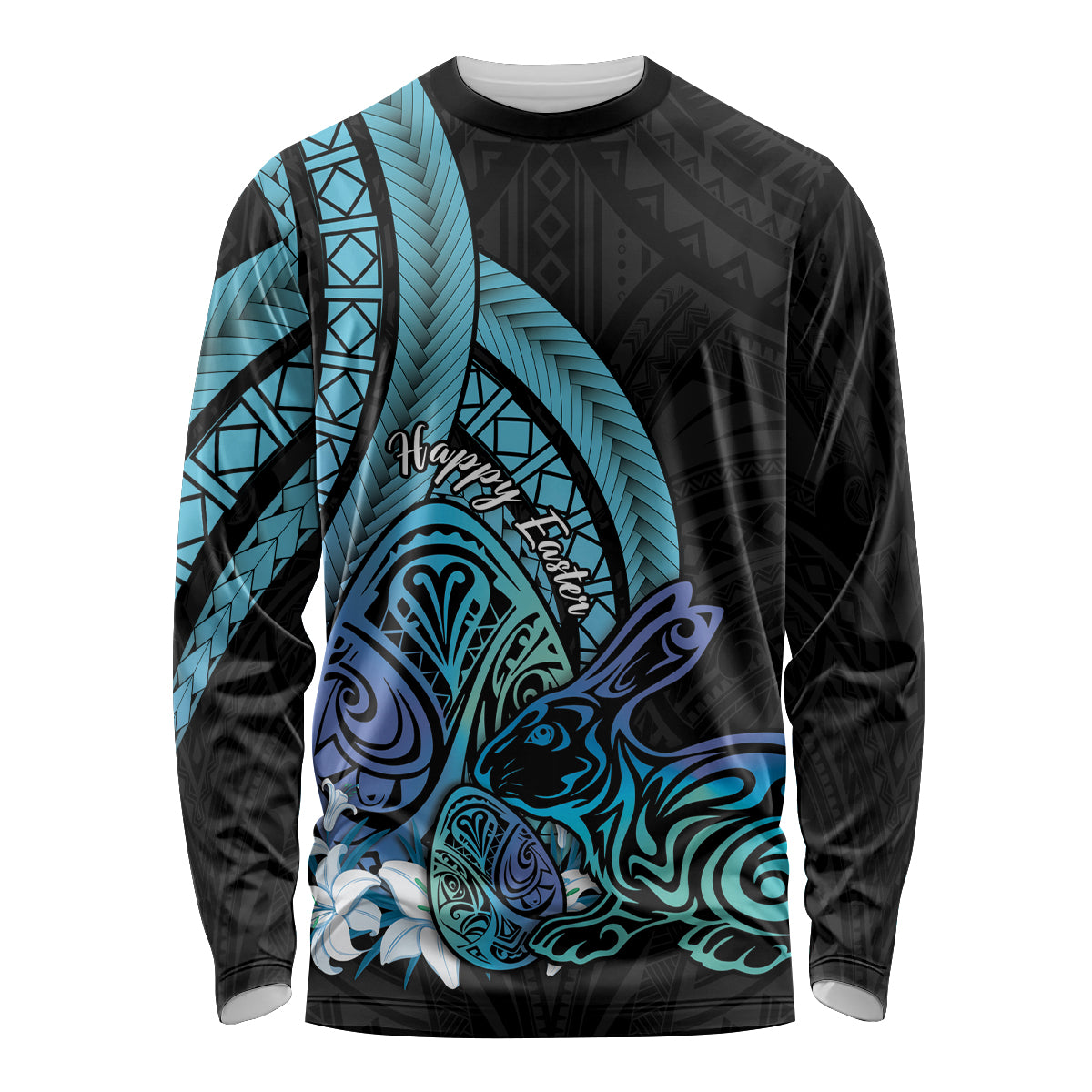 Turquoise Polynesia Easter Day Long Sleeve Shirt Eggs With Bunny Polynesian Pattern LT14 Unisex Turquoise - Polynesian Pride