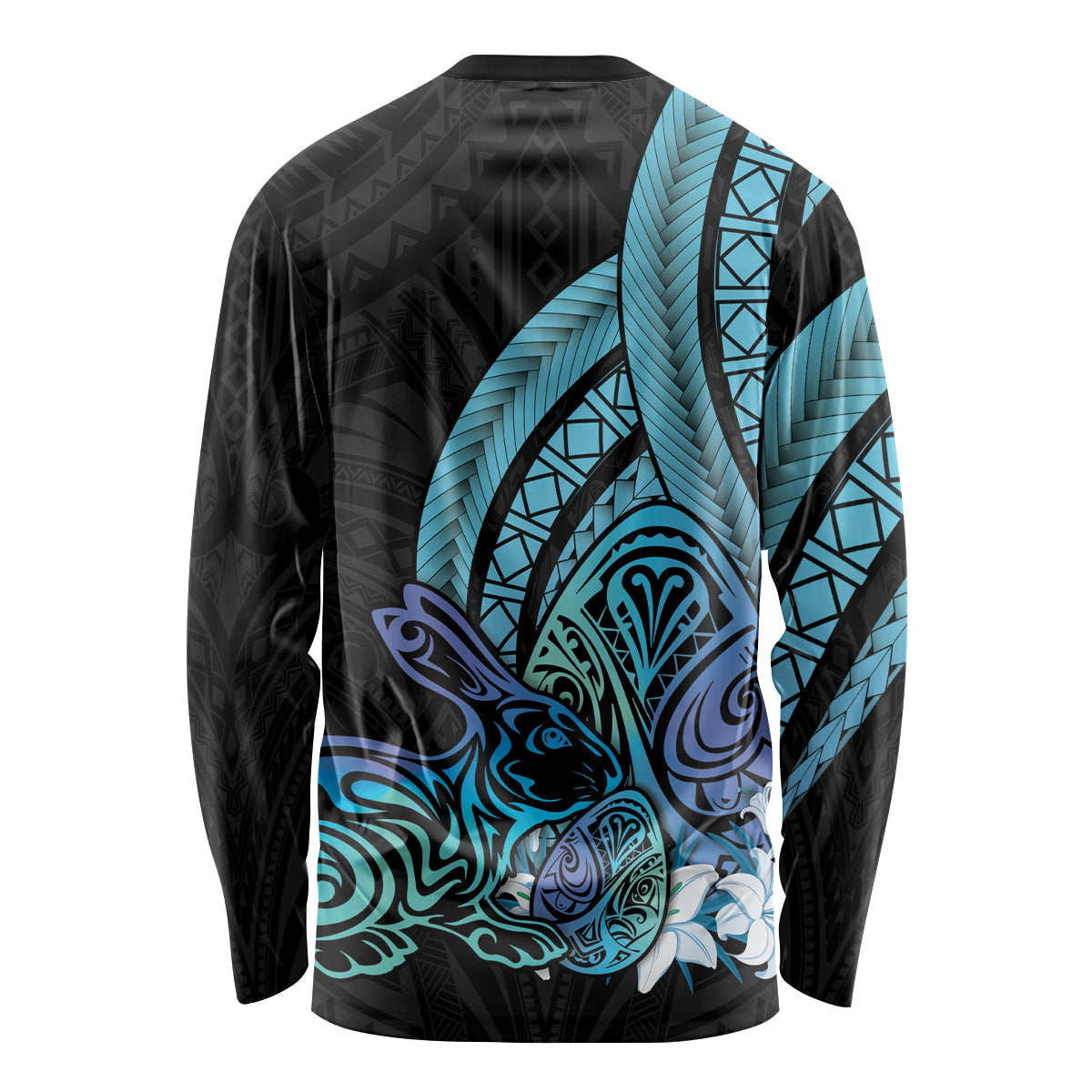Turquoise Polynesia Easter Day Long Sleeve Shirt Eggs With Bunny Polynesian Pattern LT14 - Polynesian Pride
