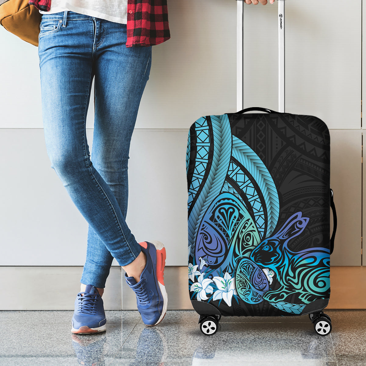 Turquoise Polynesia Easter Day Luggage Cover Eggs With Bunny Polynesian Pattern LT14 - Polynesian Pride