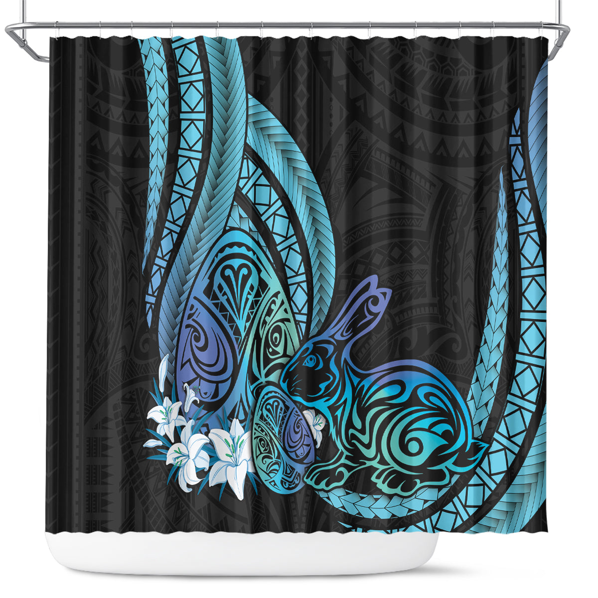 Turquoise Polynesia Easter Day Shower Curtain Eggs With Bunny Polynesian Pattern LT14 Turquoise - Polynesian Pride