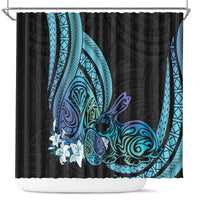 Turquoise Polynesia Easter Day Shower Curtain Eggs With Bunny Polynesian Pattern