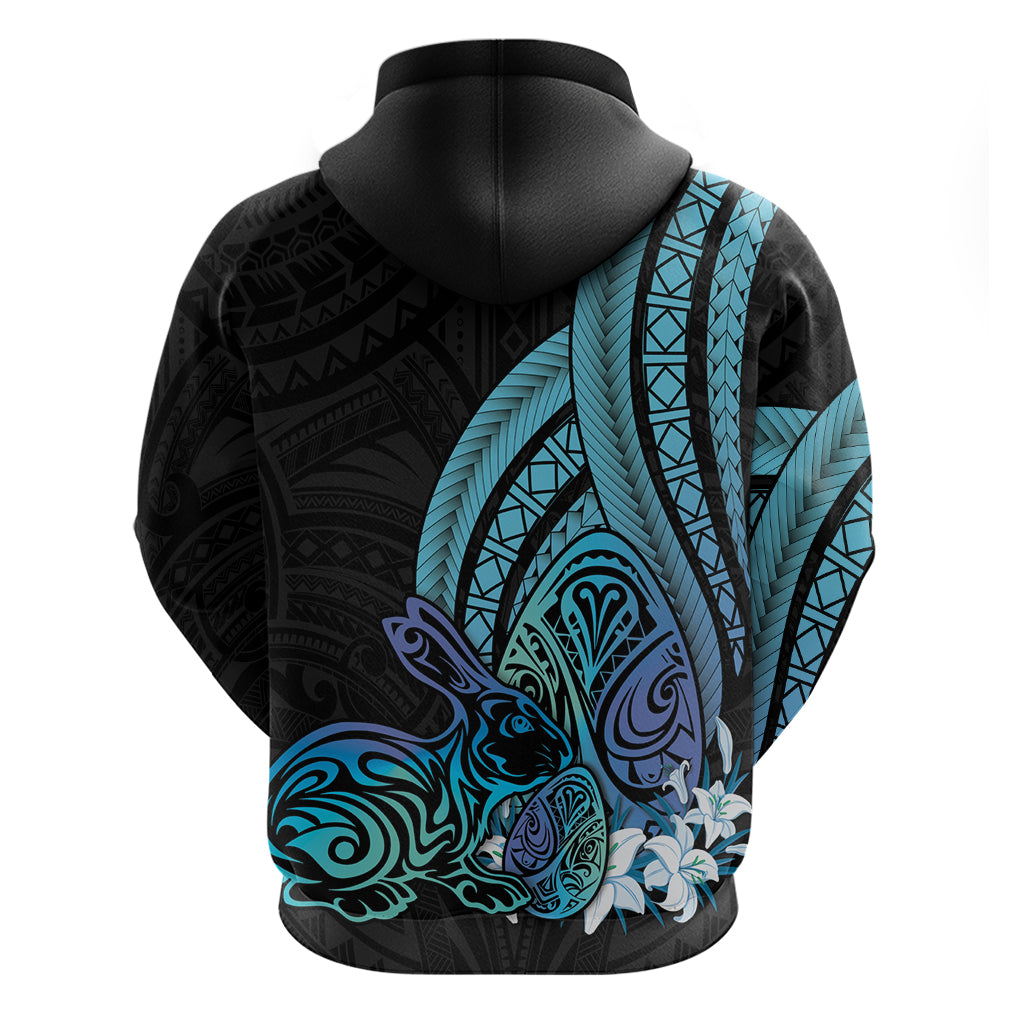 Turquoise Polynesia Easter Day Zip Hoodie Eggs With Bunny Polynesian Pattern