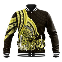 Yellow Polynesia Easter Day Baseball Jacket Eggs With Bunny Polynesian Pattern