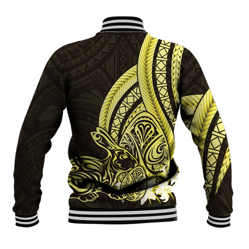 Yellow Polynesia Easter Day Baseball Jacket Eggs With Bunny Polynesian Pattern