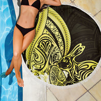 Yellow Polynesia Easter Day Beach Blanket Eggs With Bunny Polynesian Pattern