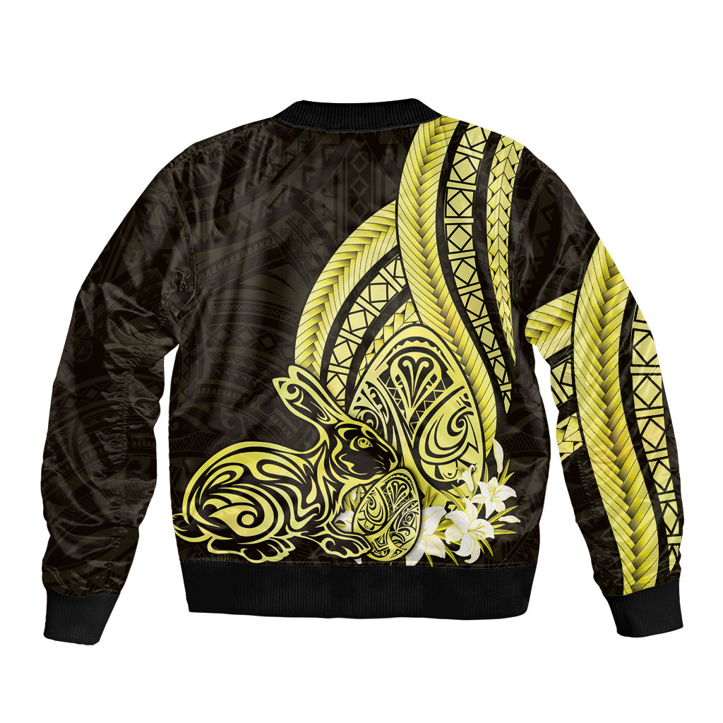 Yellow Polynesia Easter Day Bomber Jacket Eggs With Bunny Polynesian Pattern