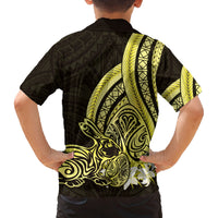 Yellow Polynesia Easter Day Family Matching Off Shoulder Short Dress and Hawaiian Shirt Eggs With Bunny Polynesian Pattern