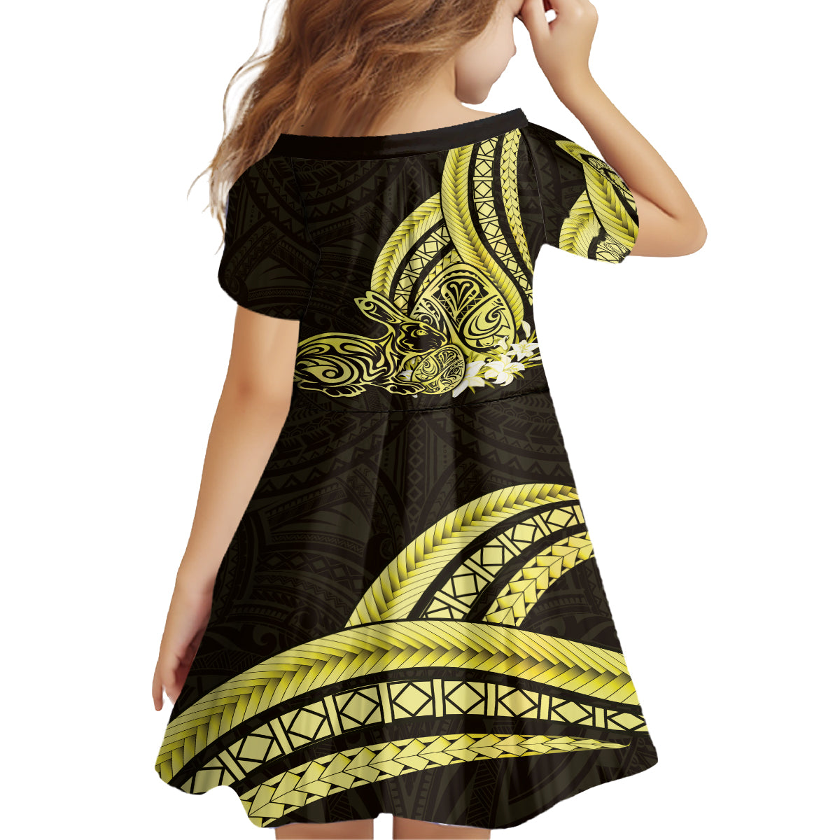 Yellow Polynesia Easter Day Family Matching Off Shoulder Short Dress and Hawaiian Shirt Eggs With Bunny Polynesian Pattern