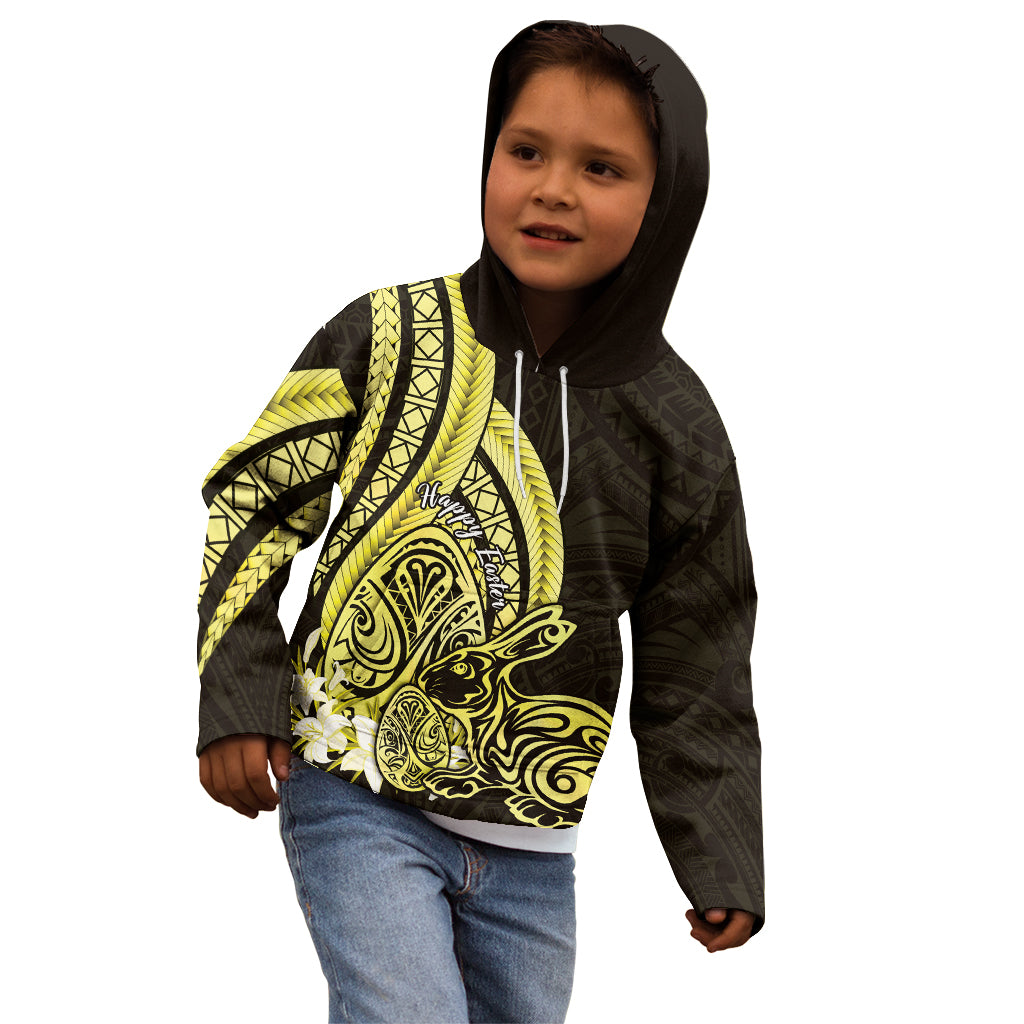 Yellow Polynesia Easter Day Kid Hoodie Eggs With Bunny Polynesian Pattern