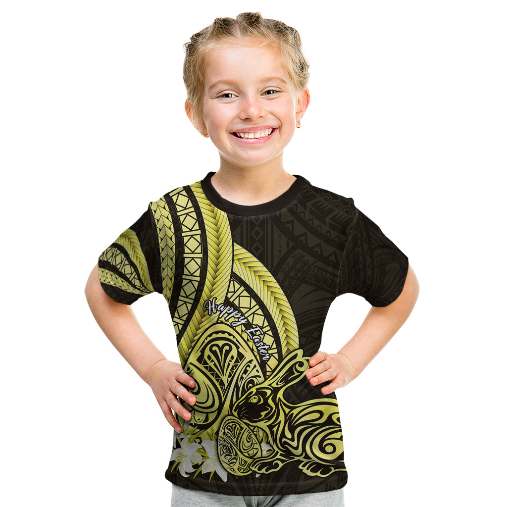 Yellow Polynesia Easter Day Kid T Shirt Eggs With Bunny Polynesian Pattern LT14 Yellow - Polynesian Pride