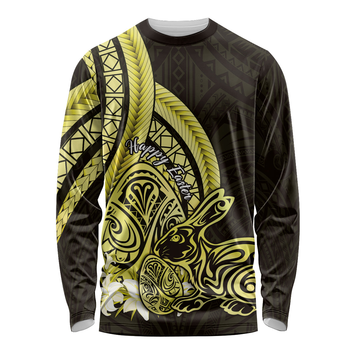 Yellow Polynesia Easter Day Long Sleeve Shirt Eggs With Bunny Polynesian Pattern LT14 Unisex Yellow - Polynesian Pride