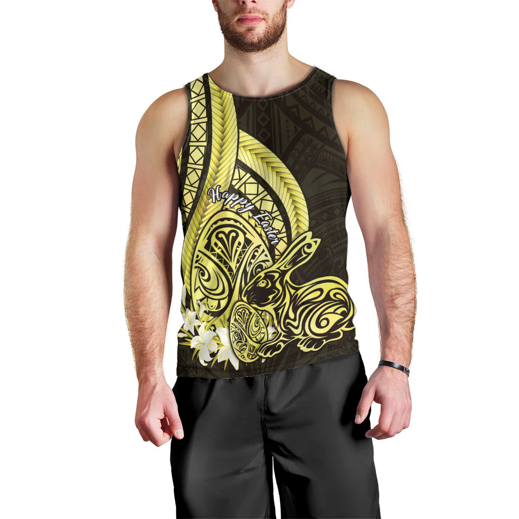 Yellow Polynesia Easter Day Men Tank Top Eggs With Bunny Polynesian Pattern