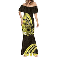 Yellow Polynesia Easter Day Mermaid Dress Eggs With Bunny Polynesian Pattern