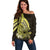 Yellow Polynesia Easter Day Off Shoulder Sweater Eggs With Bunny Polynesian Pattern