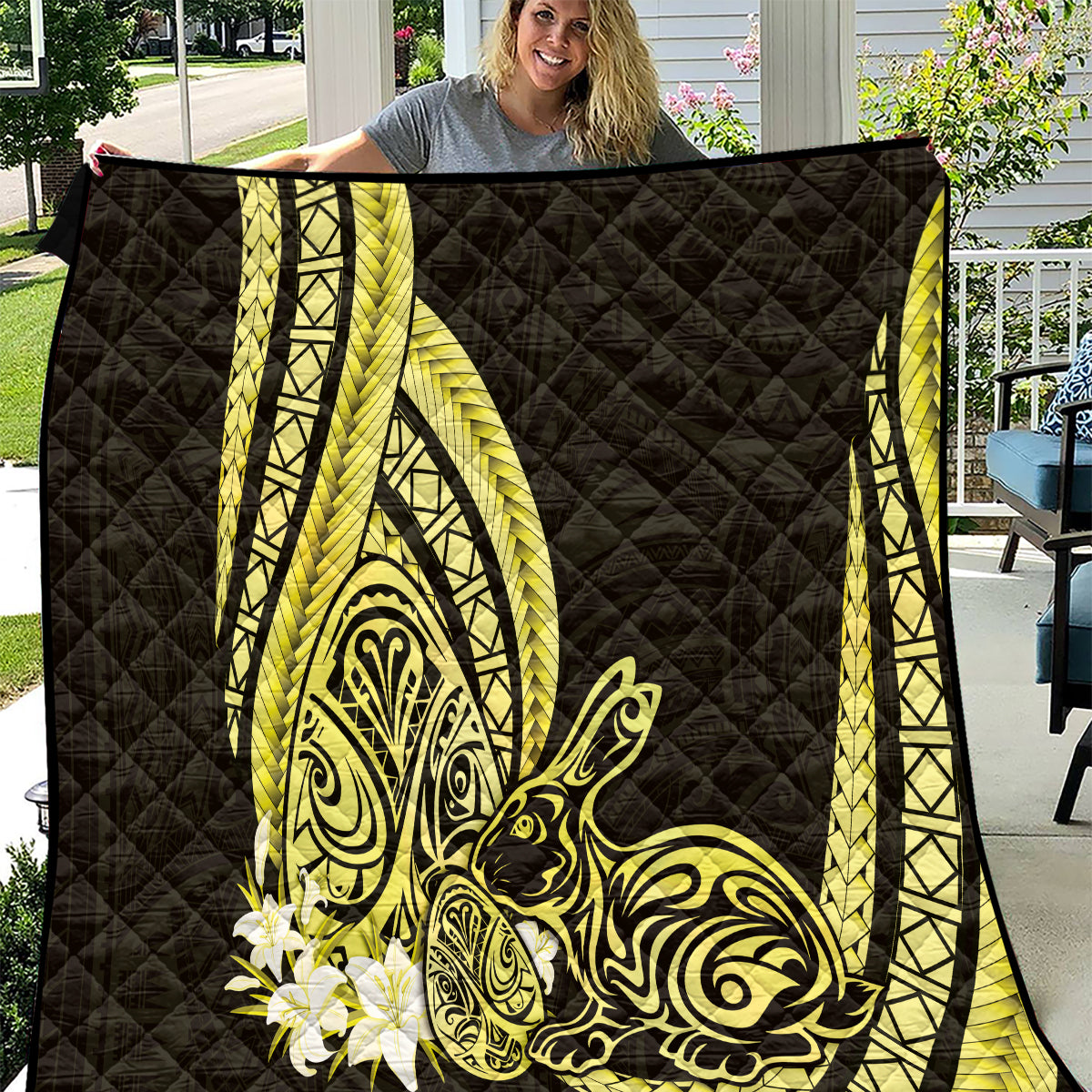 Yellow Polynesia Easter Day Quilt Eggs With Bunny Polynesian Pattern LT14 Yellow - Polynesian Pride