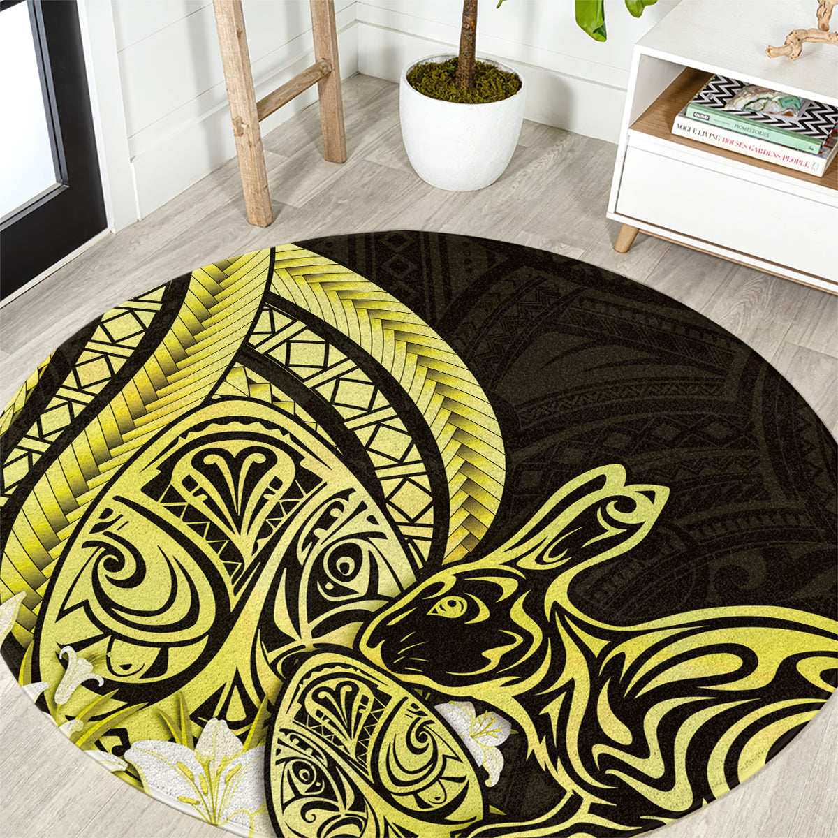 Yellow Polynesia Easter Day Round Carpet Eggs With Bunny Polynesian Pattern LT14 Yellow - Polynesian Pride