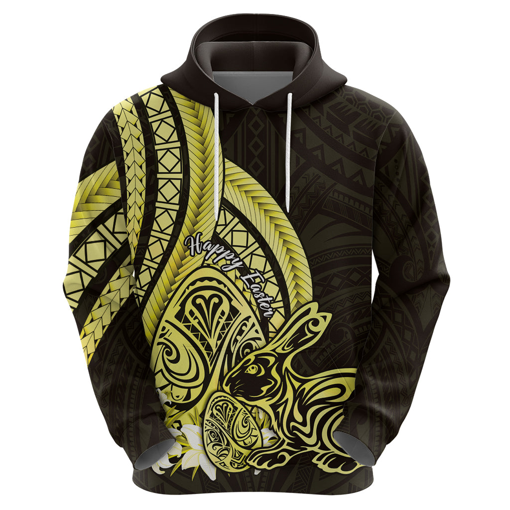 Yellow Polynesia Easter Day Zip Hoodie Eggs With Bunny Polynesian Pattern