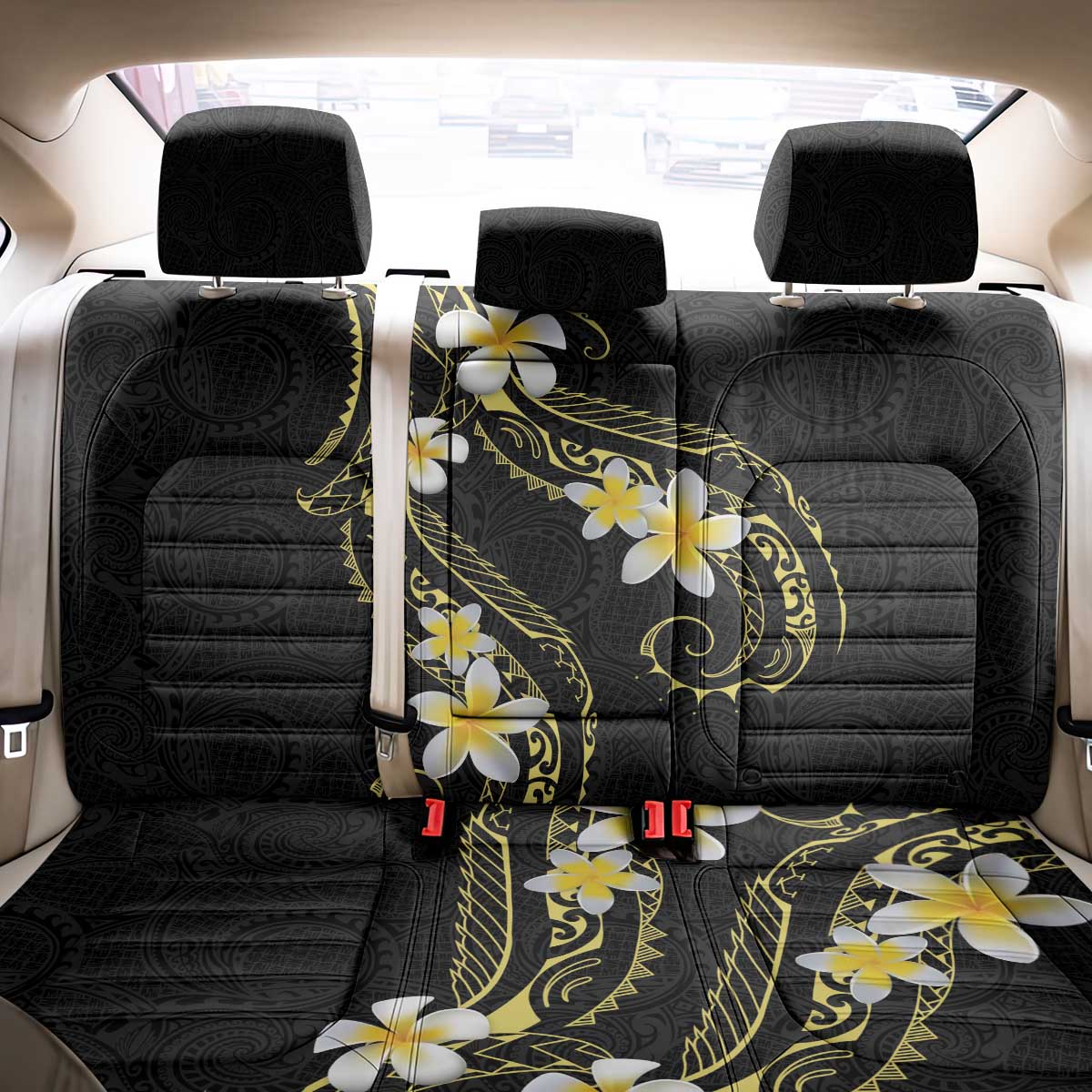 Polynesia Tattoo With Plumeria Back Car Seat Cover Elegant Vibes