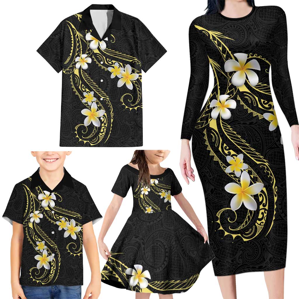 Polynesia Tattoo With Plumeria Family Matching Long Sleeve Bodycon Dress and Hawaiian Shirt Elegant Vibes LT14 - Polynesian Pride