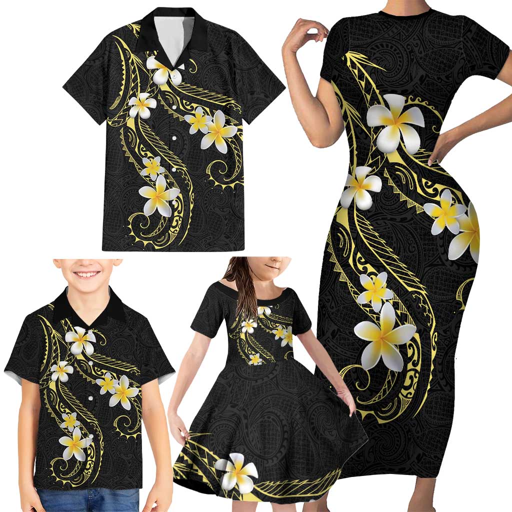Polynesia Tattoo With Plumeria Family Matching Short Sleeve Bodycon Dress and Hawaiian Shirt Elegant Vibes