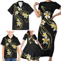 Polynesia Tattoo With Plumeria Family Matching Short Sleeve Bodycon Dress and Hawaiian Shirt Elegant Vibes