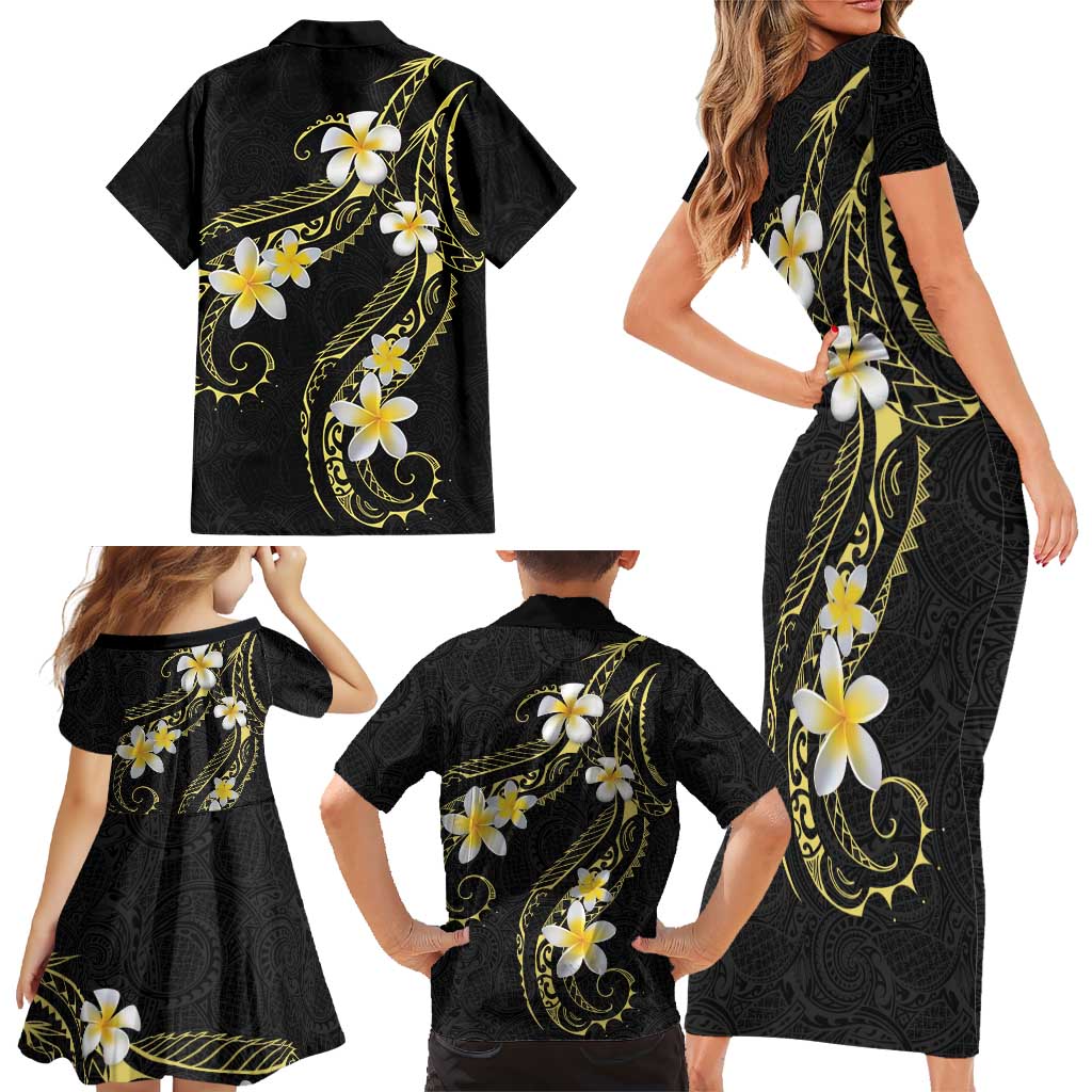 Polynesia Tattoo With Plumeria Family Matching Short Sleeve Bodycon Dress and Hawaiian Shirt Elegant Vibes