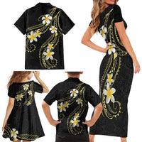 Polynesia Tattoo With Plumeria Family Matching Short Sleeve Bodycon Dress and Hawaiian Shirt Elegant Vibes