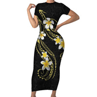 Polynesia Tattoo With Plumeria Family Matching Short Sleeve Bodycon Dress and Hawaiian Shirt Elegant Vibes