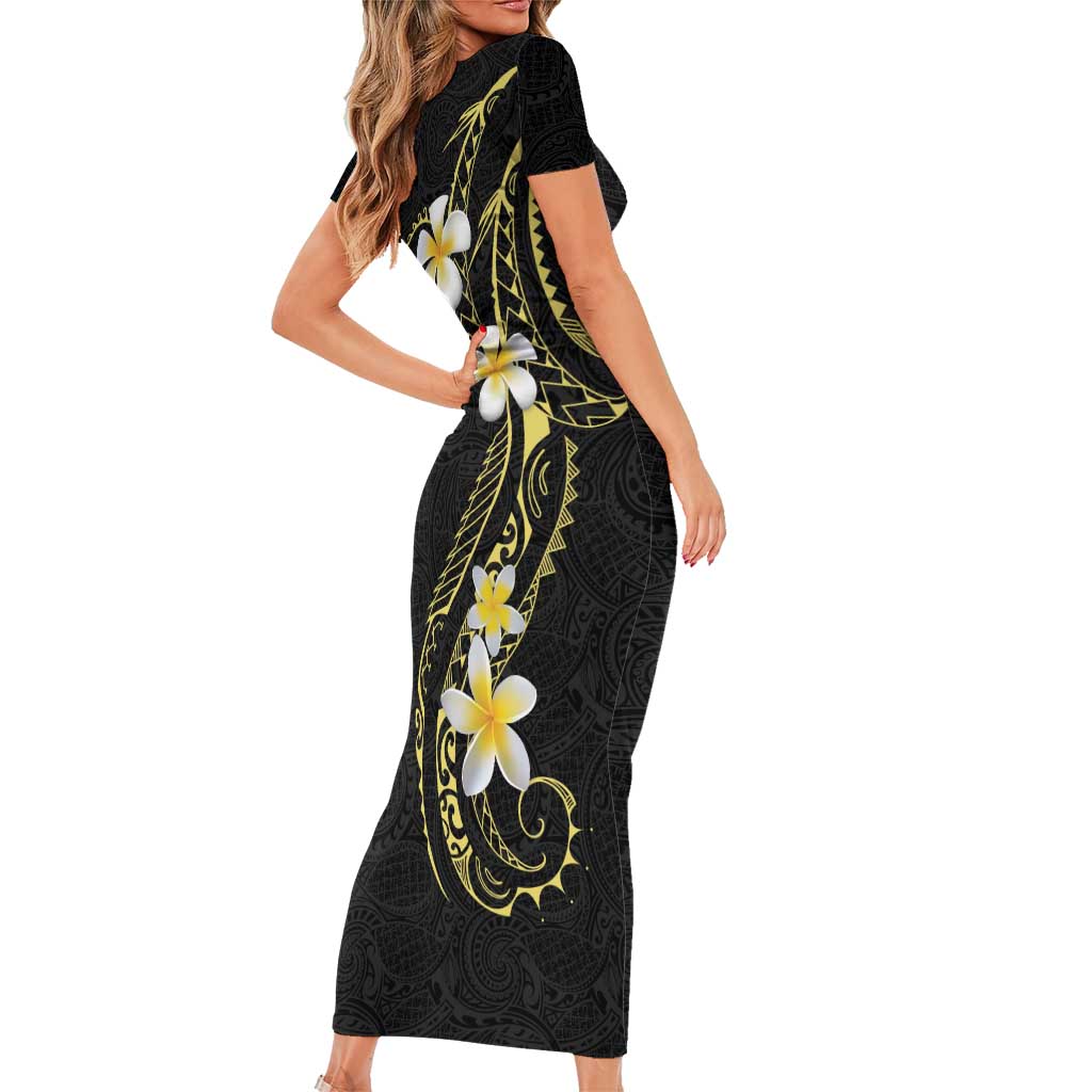 Polynesia Tattoo With Plumeria Family Matching Short Sleeve Bodycon Dress and Hawaiian Shirt Elegant Vibes