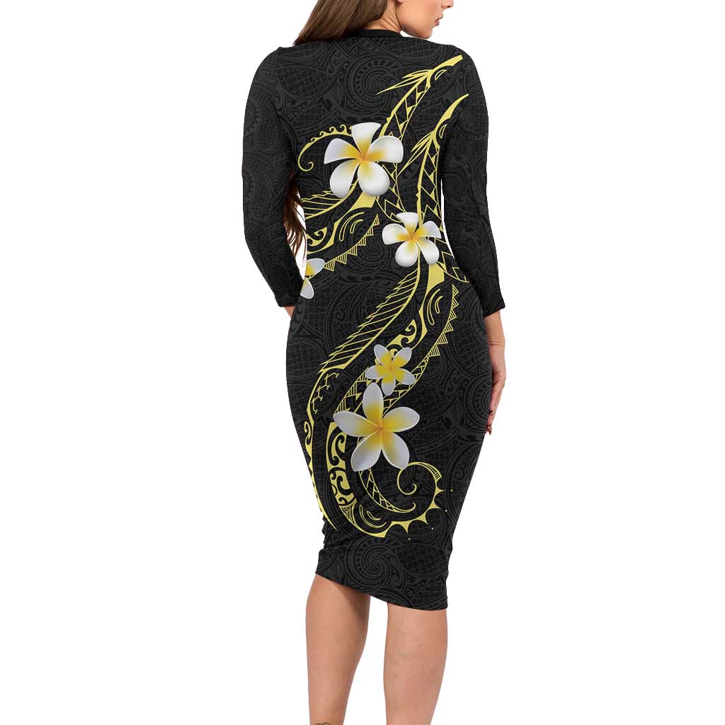 Polynesia Tattoo With Plumeria Long Sleeve Bodycon Dress Elegant Vibes
