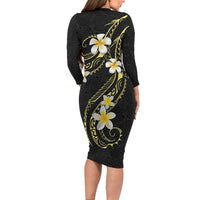 Polynesia Tattoo With Plumeria Long Sleeve Bodycon Dress Elegant Vibes