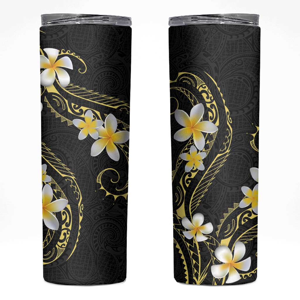 Polynesia Tattoo With Plumeria Skinny Tumbler Elegant Vibes LT14 Black - Polynesian Pride