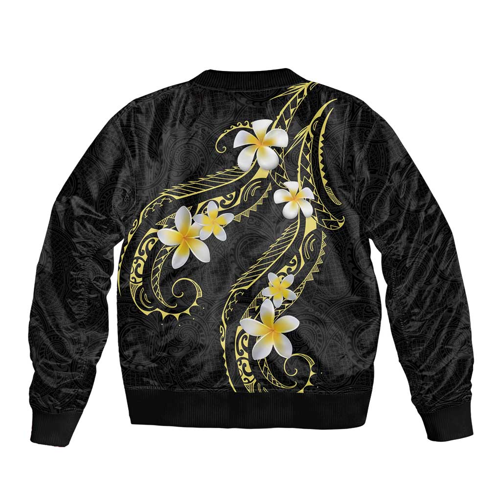 Polynesia Tattoo With Plumeria Sleeve Zip Bomber Jacket Elegant Vibes LT14 - Polynesian Pride