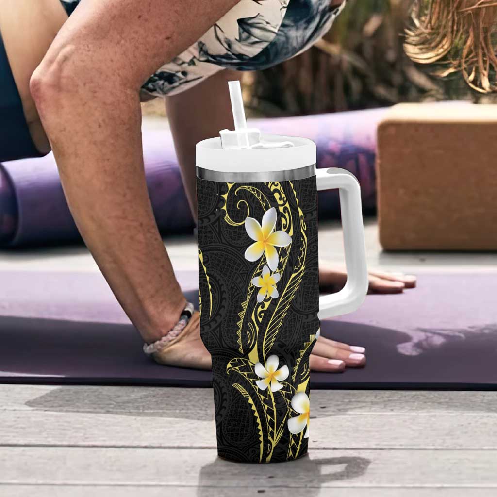 Polynesia Tattoo With Plumeria Tumbler With Handle Elegant Vibes LT14 - Polynesian Pride