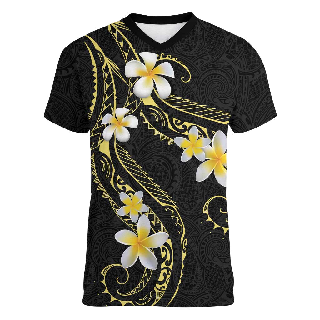 Polynesia Tattoo With Plumeria Women V-Neck T-Shirt Elegant Vibes