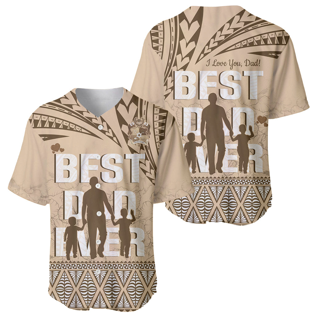 Tonga Father's Day Baseball Jersey Best Dad Ever Tongan Ngatu Pattern - Beige