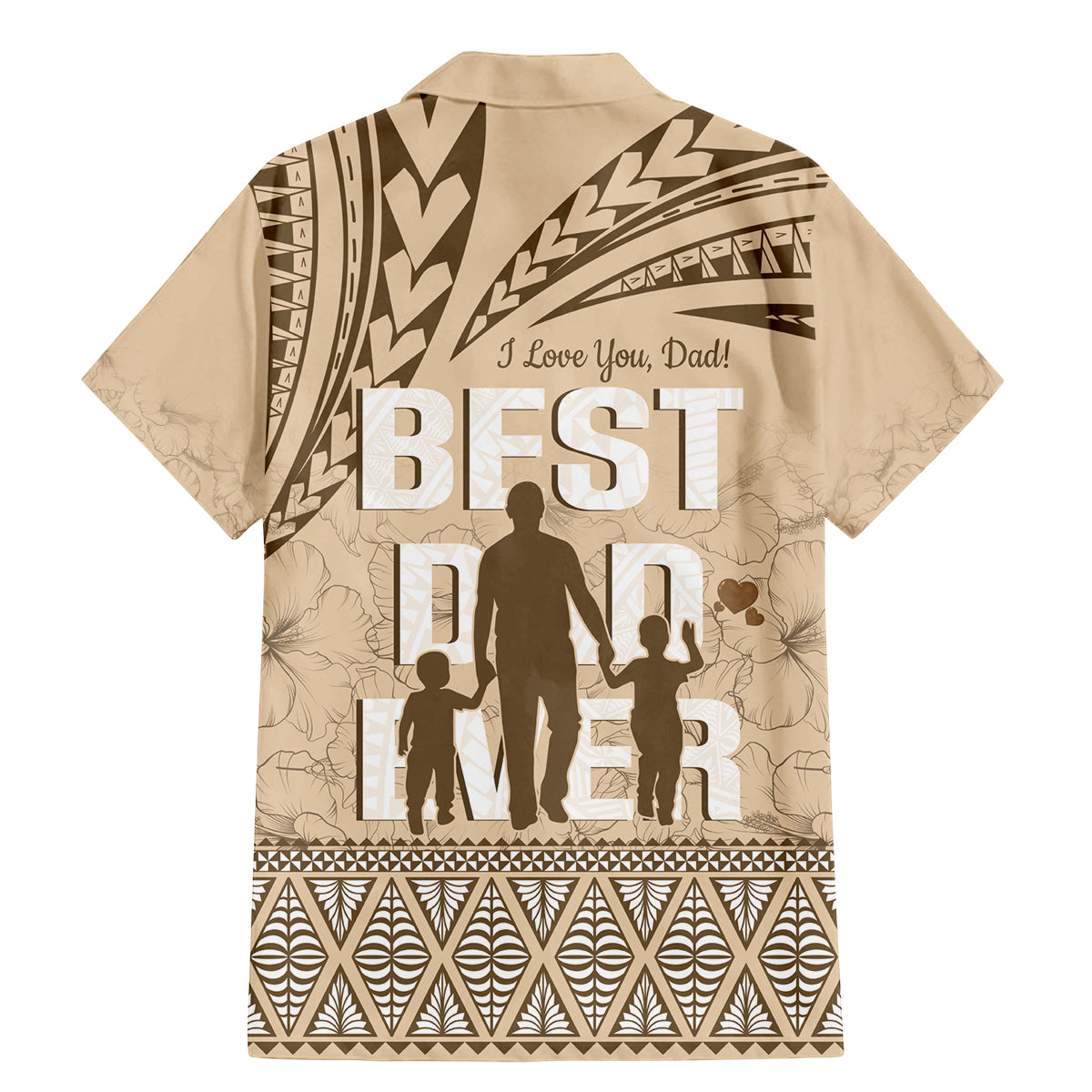 Tonga Father's Day Family Matching Mermaid Dress and Hawaiian Shirt Best Dad Ever Tongan Ngatu Pattern - Beige