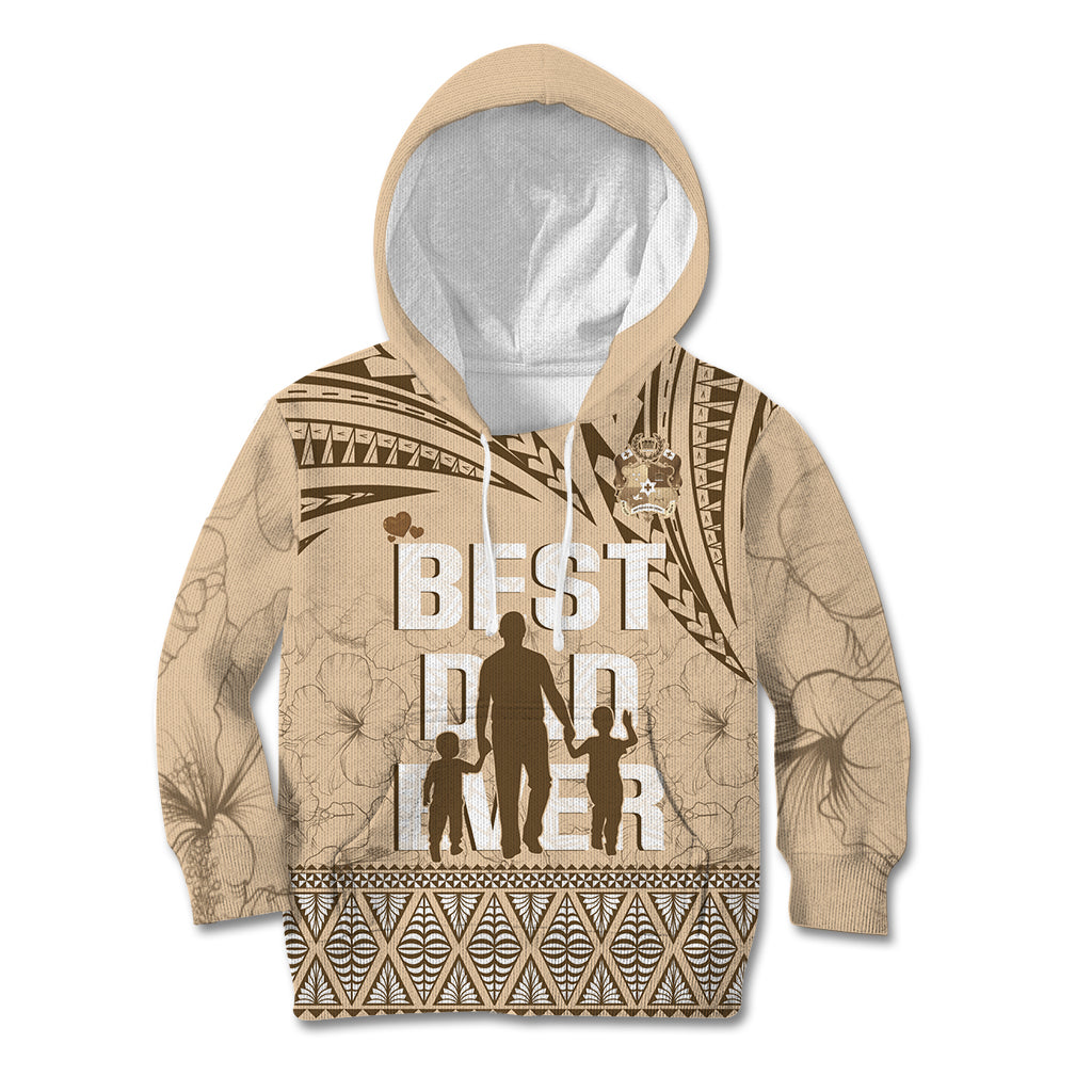 Tonga Father's Day Kid Hoodie Best Dad Ever Tongan Ngatu Pattern - Beige LT14 Hoodie Beige - Polynesian Pride
